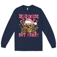 Navy dead inside but merry  pink christmas skeleton Long Sleeve Tee - AdoDesignShop