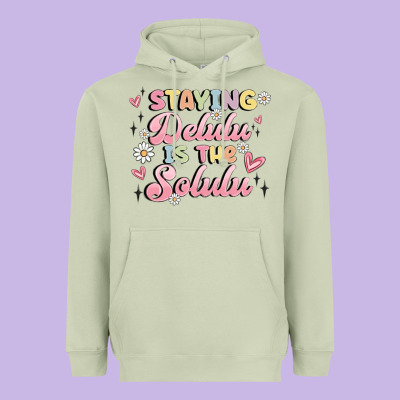 Staying Delulu Is The Solulu Heavyweight Hoodie Designed By Maliassmallbusiness