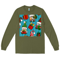Army Green christmas gnomes and gift box seamless pattern Long Sleeve Tee - BundleAndBundleShop