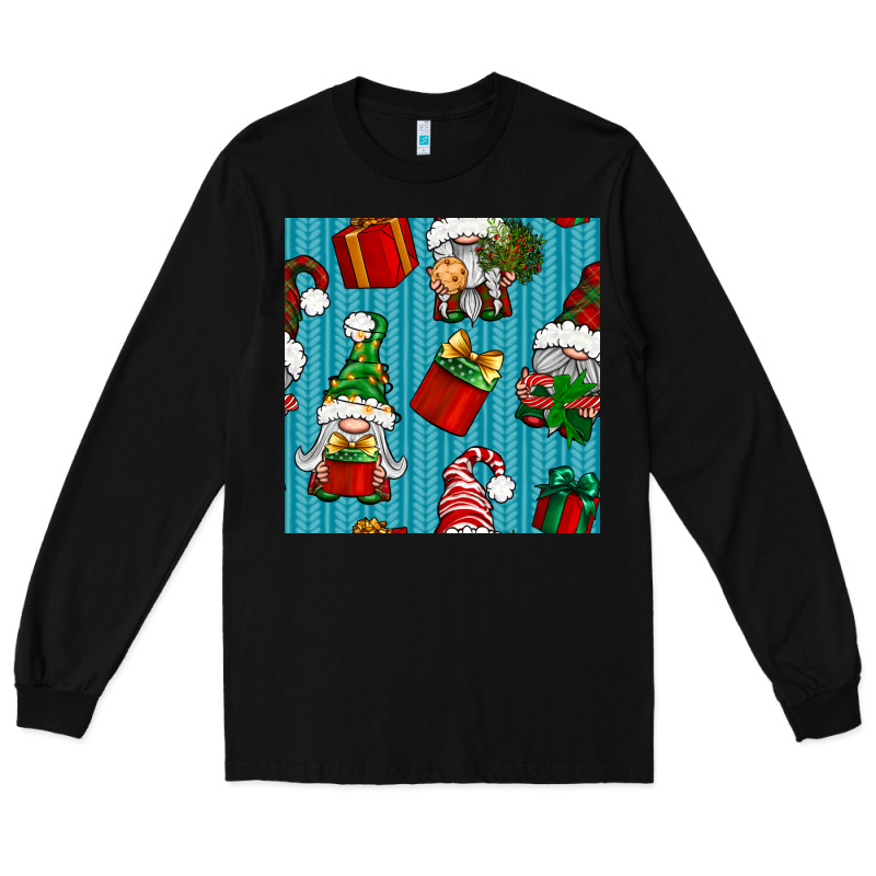 Christmas Gnomes And Gift Box Seamless Pattern Long Sleeve Tee by BundleAndBundleShop | Teevron