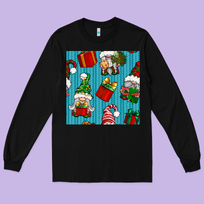 Christmas Gnomes And Gift Box Seamless Pattern Long Sleeve Tee Designed By Bundleandbundleshop