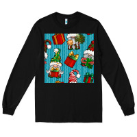 Black christmas gnomes and gift box seamless pattern Long Sleeve Tee - BundleAndBundleShop