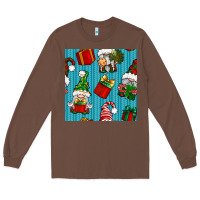 Chestnut christmas gnomes and gift box seamless pattern Long Sleeve Tee - BundleAndBundleShop