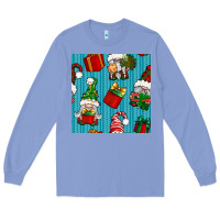 Colony Blue christmas gnomes and gift box seamless pattern Long Sleeve Tee - BundleAndBundleShop