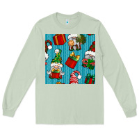 Matcha christmas gnomes and gift box seamless pattern Long Sleeve Tee - BundleAndBundleShop