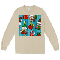 Mushroom christmas gnomes and gift box seamless pattern Long Sleeve Tee - BundleAndBundleShop