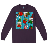 Plum christmas gnomes and gift box seamless pattern Long Sleeve Tee - BundleAndBundleShop