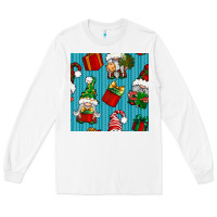 White christmas gnomes and gift box seamless pattern Long Sleeve Tee - BundleAndBundleShop