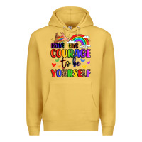 Antique Gold courage to be yourself rainbow message Premium Hoodie - LillyAllenDesigns