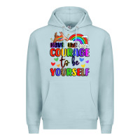 Blue Mist courage to be yourself rainbow message Premium Hoodie - LillyAllenDesigns
