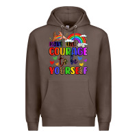 Coffee courage to be yourself rainbow message Premium Hoodie - LillyAllenDesigns