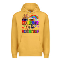 Mustard courage to be yourself rainbow message Premium Hoodie - LillyAllenDesigns