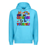 Ocean Blue courage to be yourself rainbow message Premium Hoodie - LillyAllenDesigns