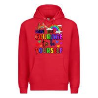Red courage to be yourself rainbow message Premium Hoodie - LillyAllenDesigns