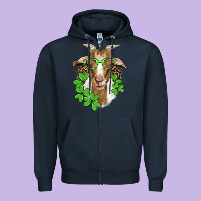 St Patricks Goat With Glasses Zipper Hoodie Designed By Artiststas