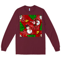 Burgundy christmas snowman and trees seamless pattern Long Sleeve Tee - BundleAndBundleShop