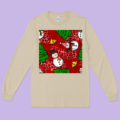 Christmas Snowman And Trees Seamless Pattern Long Sleeve Tee Designed By Bundleandbundleshop