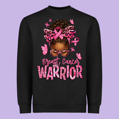 Brest Cancer Warrior Afro Messy Bun Heavyweight Sweatshirt Designed By Texasbilliewilder