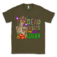 Army Green mardi gras dead inside but lucky  with skeleton Classic Tee - AdoDesignShop