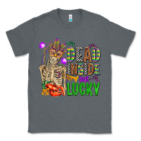Charcoal Heather mardi gras dead inside but lucky  with skeleton Classic Tee - AdoDesignShop
