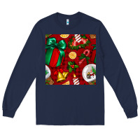 Navy christmas snow globe seamless pattern Long Sleeve Tee - BundleAndBundleShop