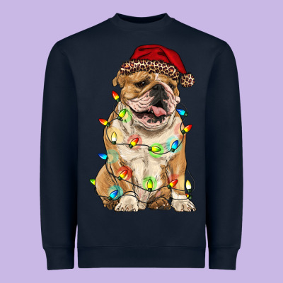 Christmas Bulldog Heavyweight Sweatshirt Designed By Ranaportraitstore