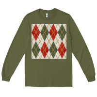 Army Green christmas diamond plaid seamless pattern Long Sleeve Tee - BundleAndBundleShop