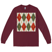Burgundy christmas diamond plaid seamless pattern Long Sleeve Tee - BundleAndBundleShop