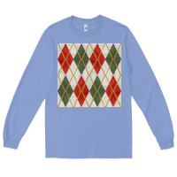 Colony Blue christmas diamond plaid seamless pattern Long Sleeve Tee - BundleAndBundleShop