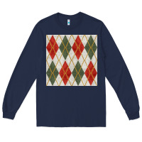 Navy christmas diamond plaid seamless pattern Long Sleeve Tee - BundleAndBundleShop