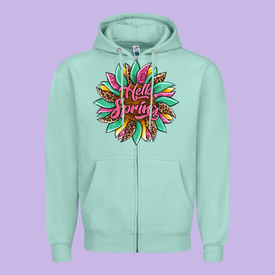 Hello Spring Sunflower Zipper Hoodie Designed By Artiststas