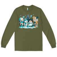 Army Green winter snowman coffee cups Long Sleeve Tee - AdoDesignShop