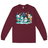 Burgundy winter snowman coffee cups Long Sleeve Tee - AdoDesignShop