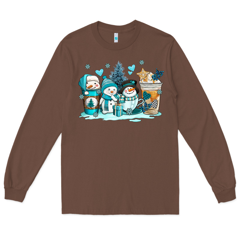 Winter Snowman Coffee Cups Long Sleeve Tee by AdoDesignShop | Teevron