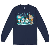 Navy winter snowman coffee cups Long Sleeve Tee - AdoDesignShop