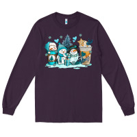 Plum winter snowman coffee cups Long Sleeve Tee - AdoDesignShop