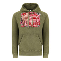 Vintage Olive valentine's day pig hogs and kisses Vintage Hoodie - RanaPortraitStore