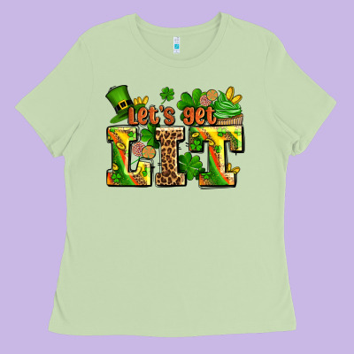 St Patricks Lets Get Lit Ladies Tee Designed By Adodesignshop