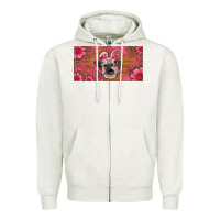 Oatmeal Heather easter heifer with bunny ears and glasses license plate Zipper Hoodie - Artiststas