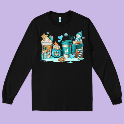 Winter Coffe Cups Long Sleeve Tee Designed By Adodesignshop