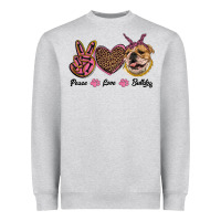 Heather Grey peace love bulldog Heavyweight Sweatshirt - RanaPortraitStore