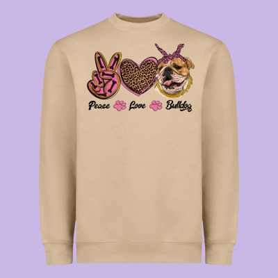 Peace Love Bulldog Heavyweight Sweatshirt Designed By Ranaportraitstore