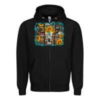 Black longhorn bull skull western turquoise background Zipper Hoodie - Artiststas
