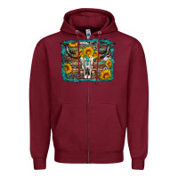 Burgundy longhorn bull skull western turquoise background Zipper Hoodie - Artiststas