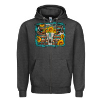 Charcoal Heather longhorn bull skull western turquoise background Zipper Hoodie - Artiststas