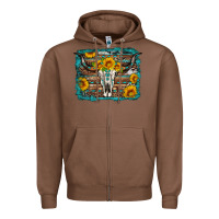 Chestnut longhorn bull skull western turquoise background Zipper Hoodie - Artiststas