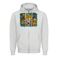 Dove Grey longhorn bull skull western turquoise background Zipper Hoodie - Artiststas