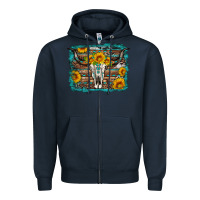 Navy longhorn bull skull western turquoise background Zipper Hoodie - Artiststas