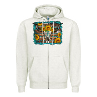Oatmeal Heather longhorn bull skull western turquoise background Zipper Hoodie - Artiststas