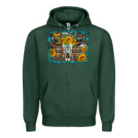 Sports Green longhorn bull skull western turquoise background Zipper Hoodie - Artiststas